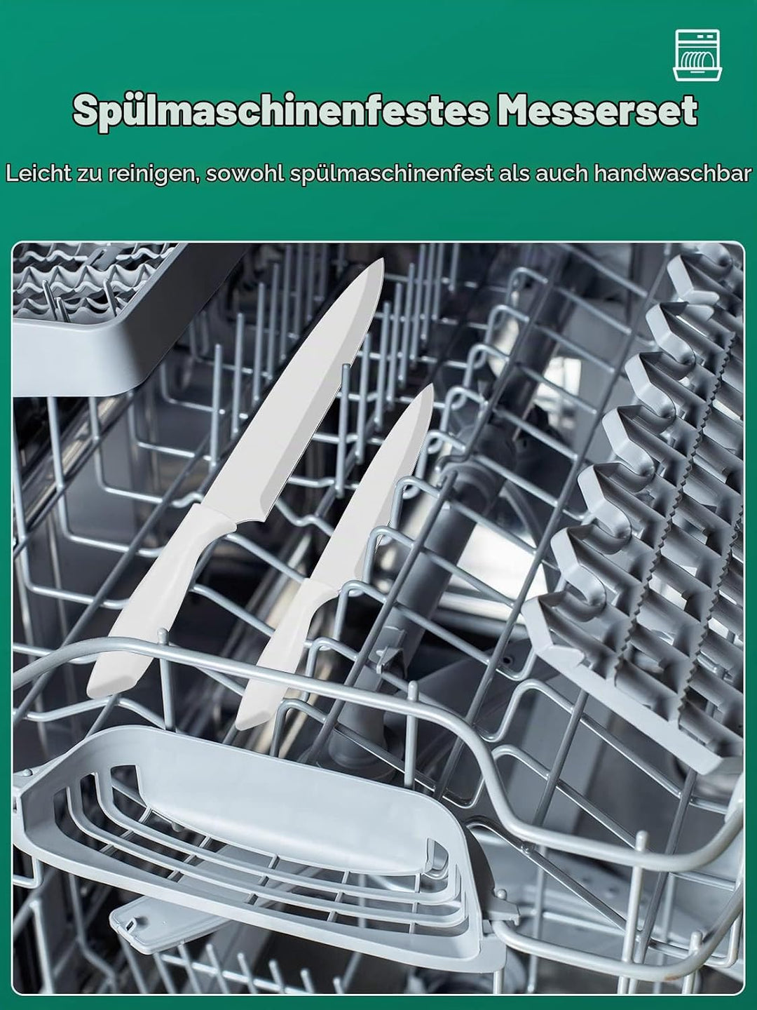 D.Perlla Messerblock, 16-TLG Messer set, Weiss Antihaft-Beschichtung Messer mit Acryl Messerhalter,