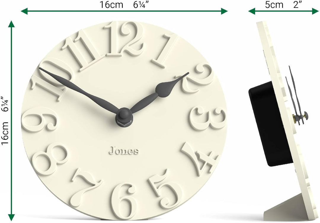 JONES CLOCKS® Hampstead Schreibtisch Uhr | Freistehend | Blasscreme | Elegante, erhabene Ziffern | I