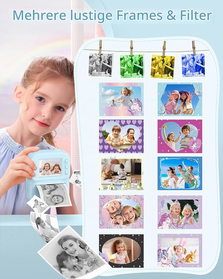 Sofortbildkamera Kinder 48MP, 1080P Video Kinderkamera mit Sofortdruck, 2,4 Zoll IPS Spielzeug Kamer