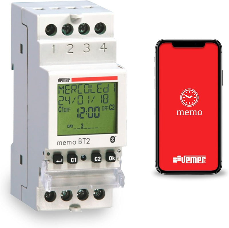 VEMER VE767700 MEMO BT2 - Zeitschaltuhr Digital mit Zeit oder Astro Programmierung, Bluetooth und Ap