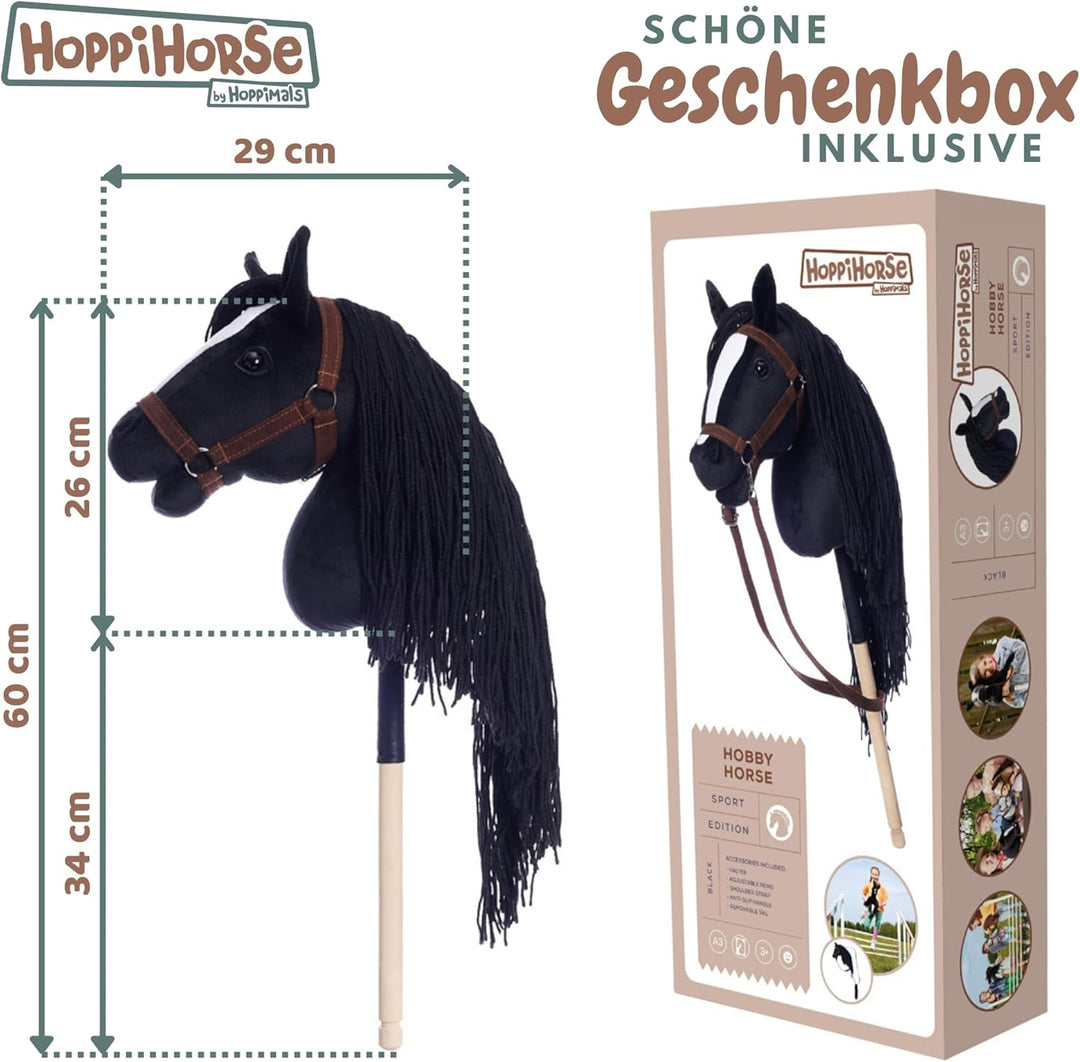 HOPPIHORSE Steckenpferd mit Trense - A3 - Hobby Horse mit Zügeln, Schultergurt, Schweif - hochwertig