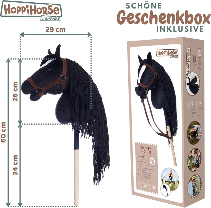 HOPPIHORSE Steckenpferd mit Trense - A3 - Hobby Horse mit Zügeln, Schultergurt, Schweif - hochwertig