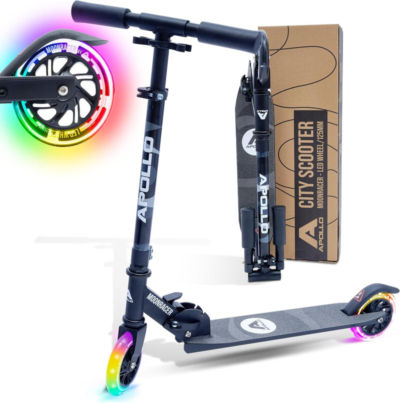 Apollo Scooter LED - Moonracer City Scooter mit Federung, Roller klappbar Tretroller Kinder ab 4 Jah