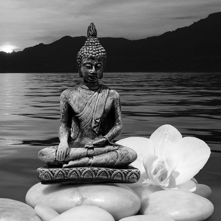 Feeby Leinwandbild 5 Teilig Buddha Bild Wanddeko Steine Blume See Schwarzweiss 200x100 cm Leinwandbi