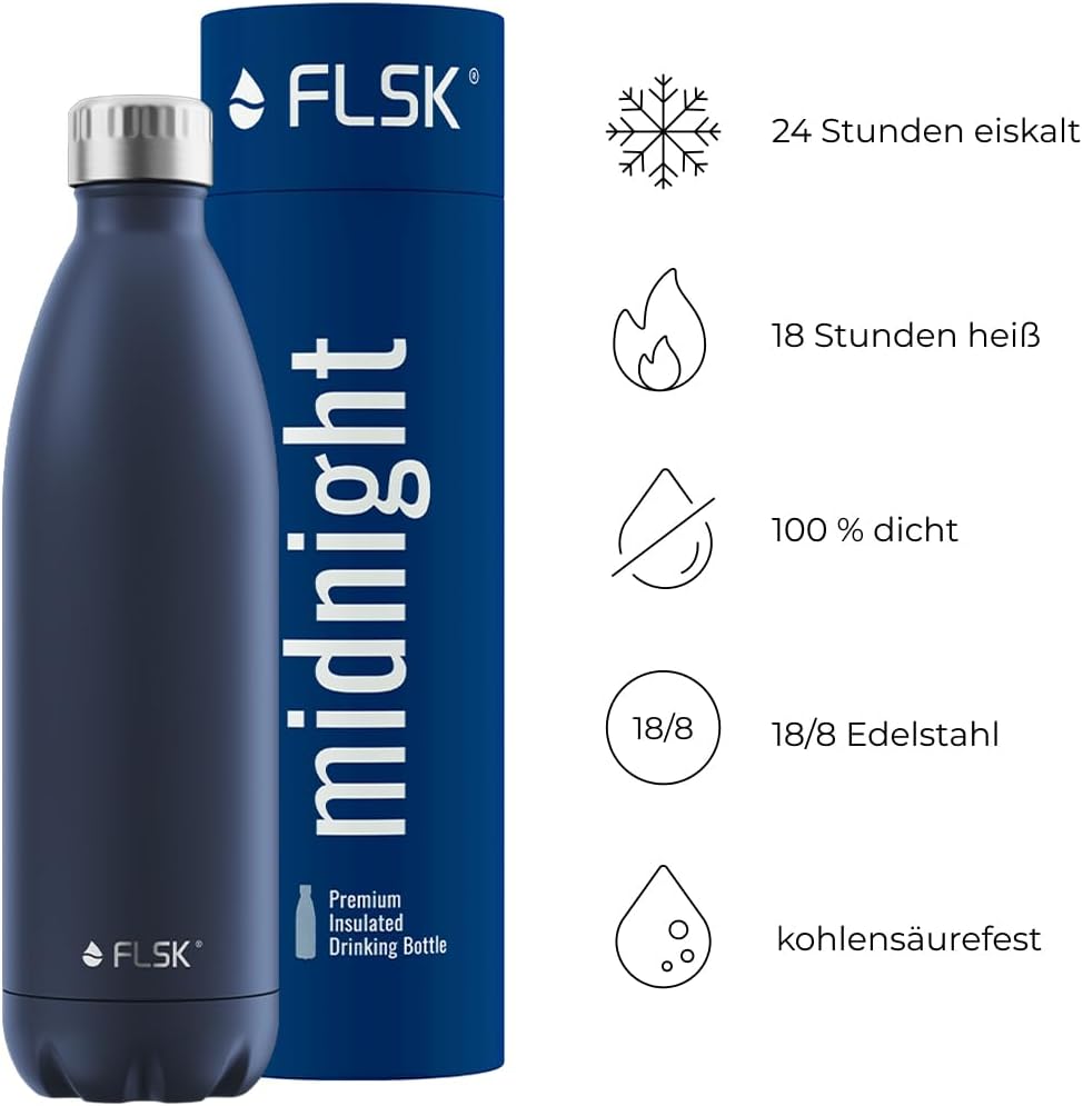FLSK Trinkflasche – Premium Edelstahl Thermosflasche – 100% auslaufsicher &amp; kohlensäuregeeignet – hä