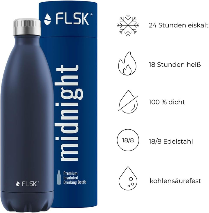 FLSK Trinkflasche – Premium Edelstahl Thermosflasche – 100% auslaufsicher &amp; kohlensäuregeeignet – hä