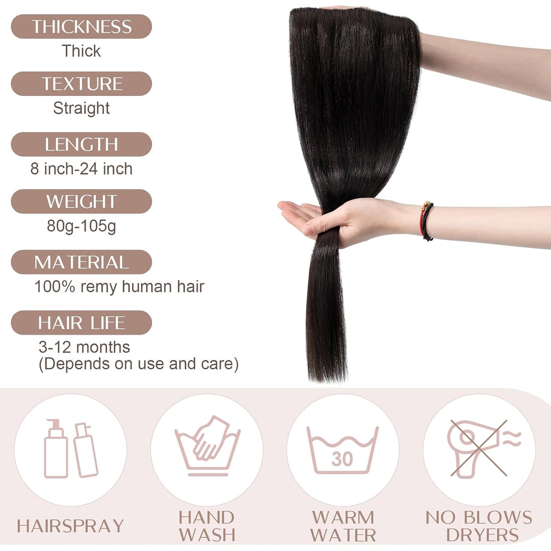 SEGO Haarteil Clip in Extensions Echthaar DICKER Haarverlängerung 1 Tresse 5 Clips Human Hair Glatt