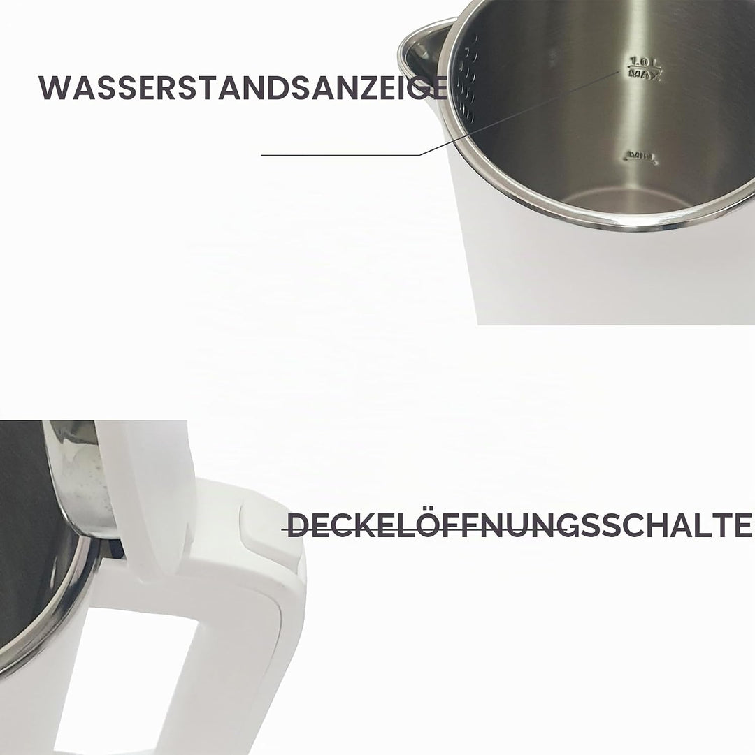 Muller Kitchen MK-6061 Elektrischer Wasserkocher, 1 l, 1000 W, doppelwandig, 360-Grad-Drehfuss, auto