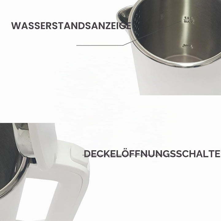 Muller Kitchen MK-6061 Elektrischer Wasserkocher, 1 l, 1000 W, doppelwandig, 360-Grad-Drehfuss, auto