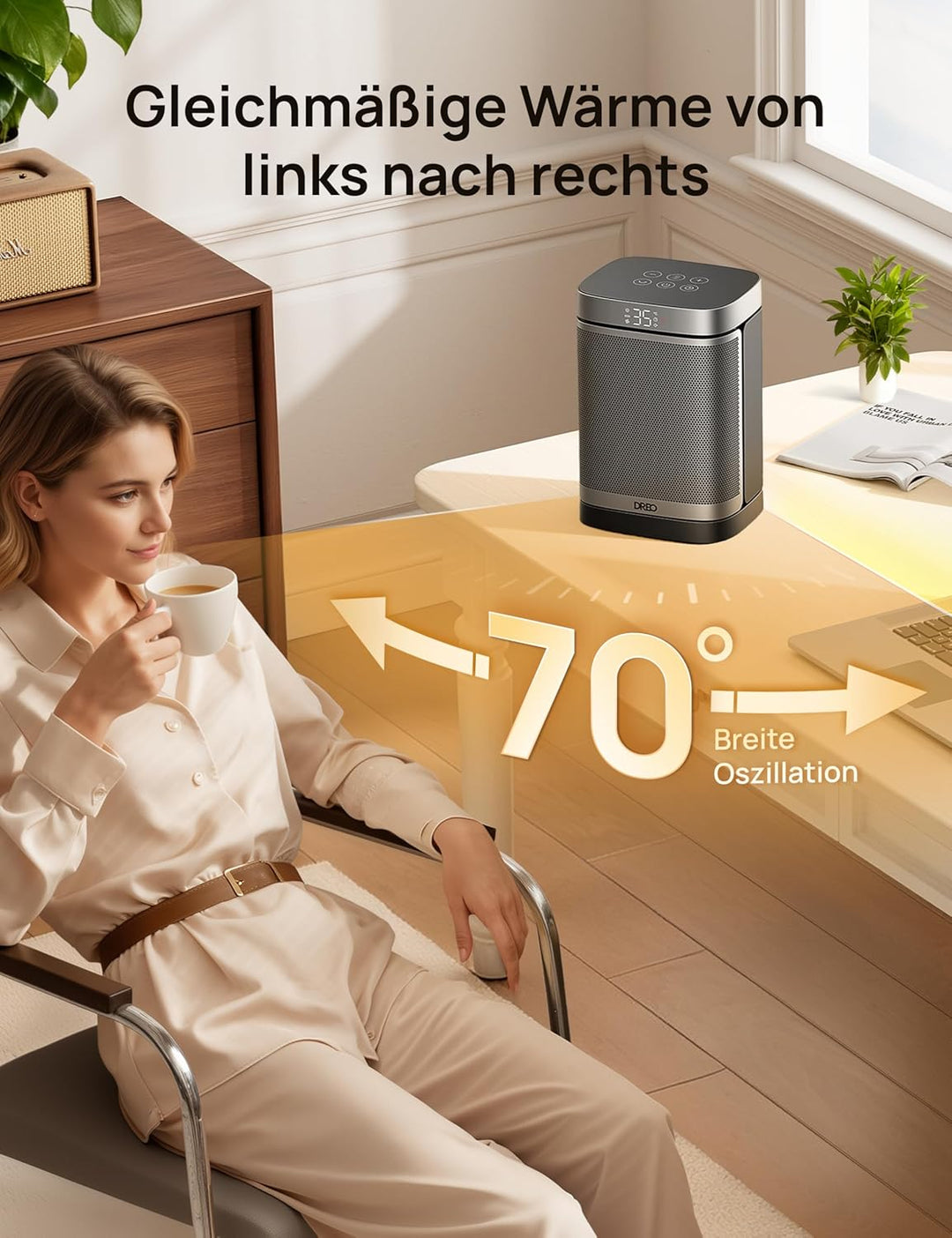 Dreo Heizlüfter Energiesparend Leise, 1500W Heizung Elektrisch mit Fernbedienung, 70° Oszillierend E