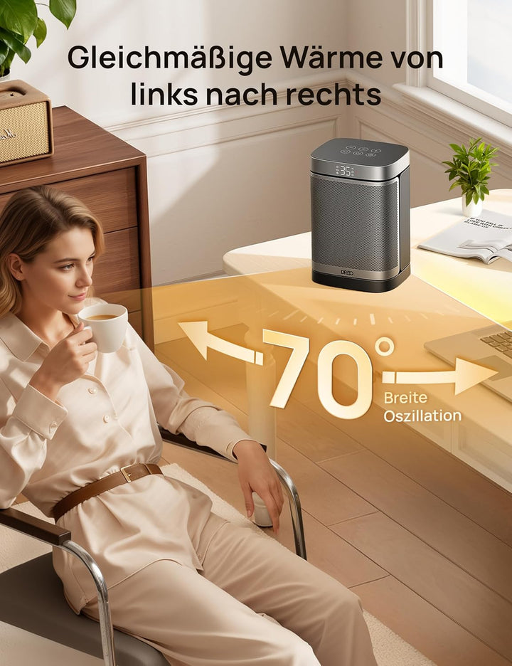 Dreo Heizlüfter Energiesparend Leise, 1500W Heizung Elektrisch mit Fernbedienung, 70° Oszillierend E