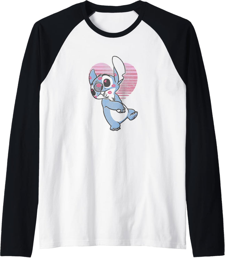 Disney Lilo & Stitch Valentinstag Stitch Retro Pink Heart Raglan