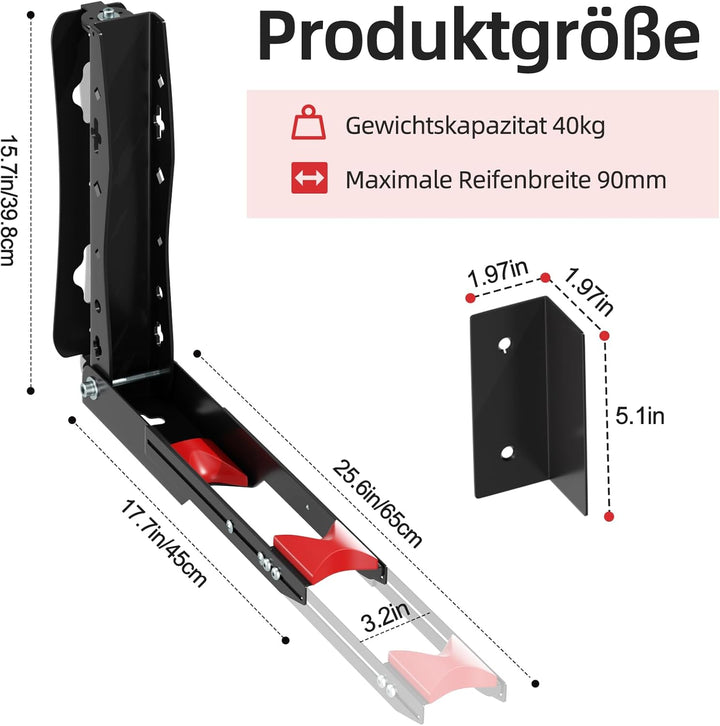 Urban Deco 2er-Pack Fahrradhalterung Wandhalterung schwenkbar, Platzsparender Ständer für die Garage