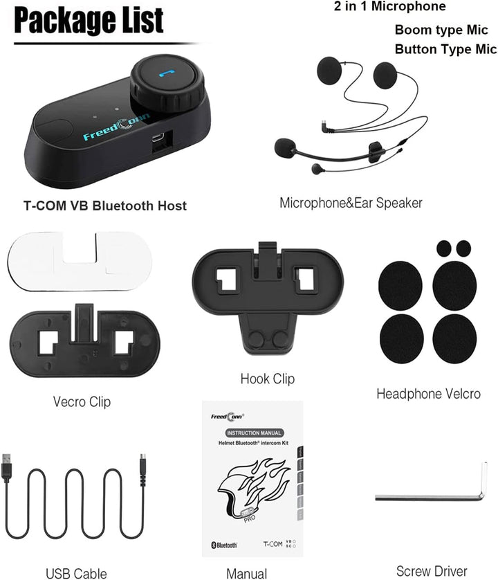 Bluetooth-Headset für Motorräder, Motorrad Helm Bluetooth Headset TCOM VB wasserdicht, kabelloses He