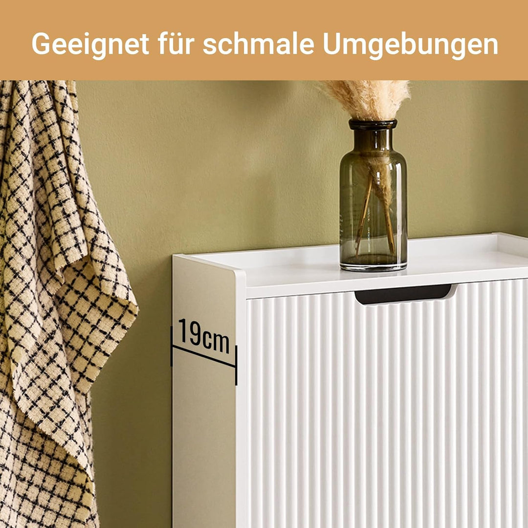 SoBuy Schuhschrank schmal mit 2 Klappen Platzsparender Schuhkipper Hoch Kommode Schuhregal geschloss