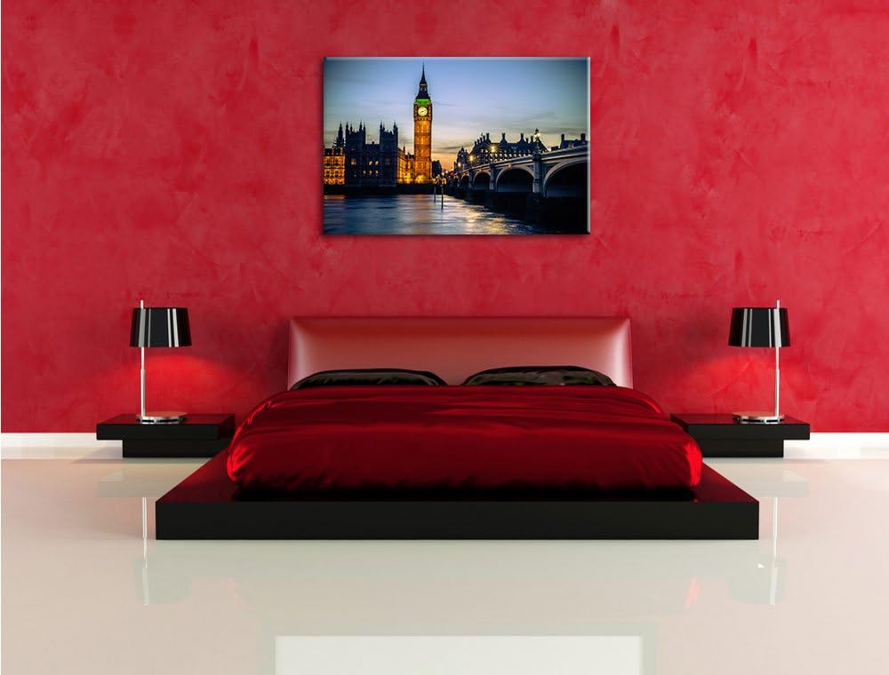 Big Ben bei Nacht, Format: 100x70 auf Leinwand, XXL riesige Bilder fertig gerahmt mit Keilrahmen, Ku