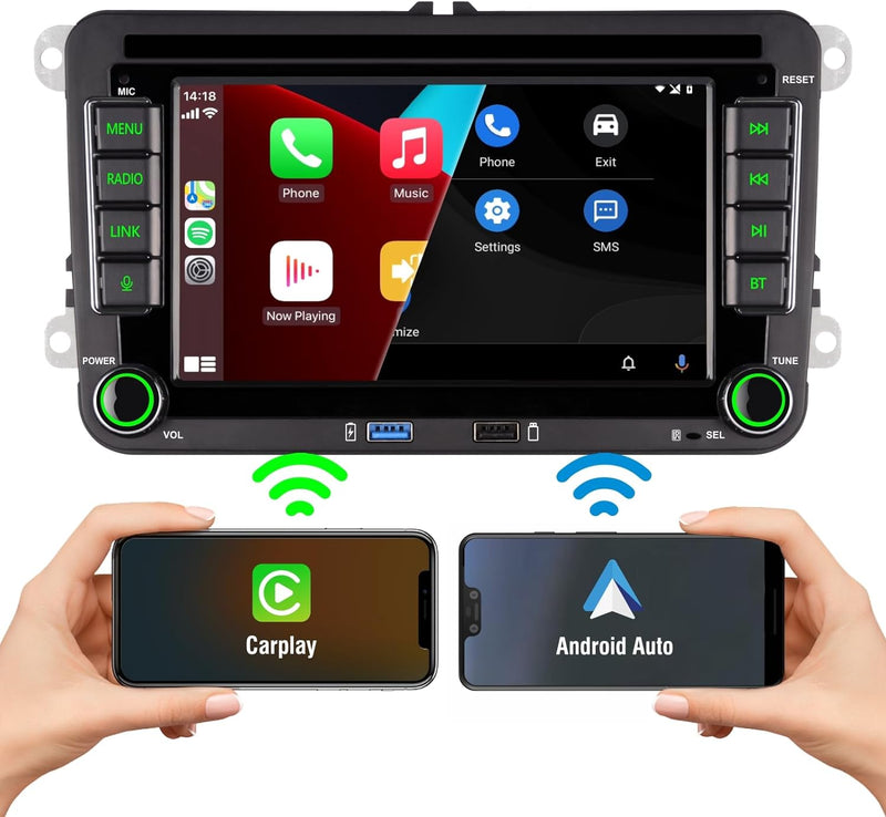 7 Zoll Integriertes kabelloses Carplay und kabelloses Android Auto mit RDS Bluetooth FM AM Doppel-DI