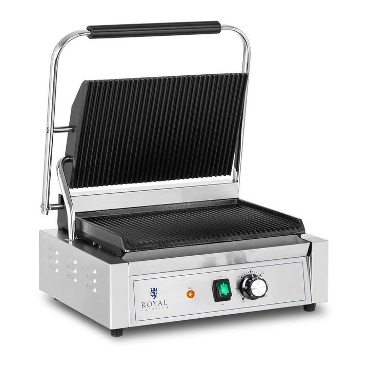 Royal Catering Kontaktgrill RCPKG-2200-R 2.200 W geriffelt 50-300 °C 33 x 22 cm Edelstahl