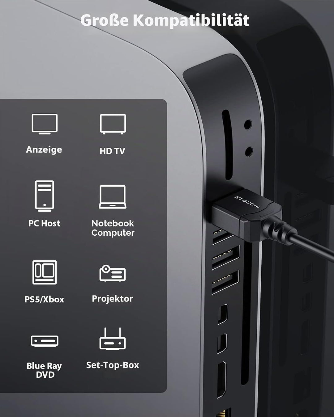 Stouchi Ultradünnes 0,5M HDMI Kabel 8K, Hyper Slim Kabel,Extrem Flexibles 8K, Unterstützt 10K 8K120