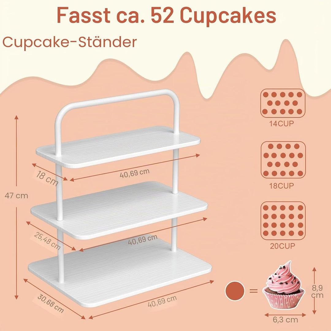 Cupcake-Ständer, 3-stöckiger Dessertständer für 68 Cupcakes, Holz- und Metallturm-Display, Premium-H