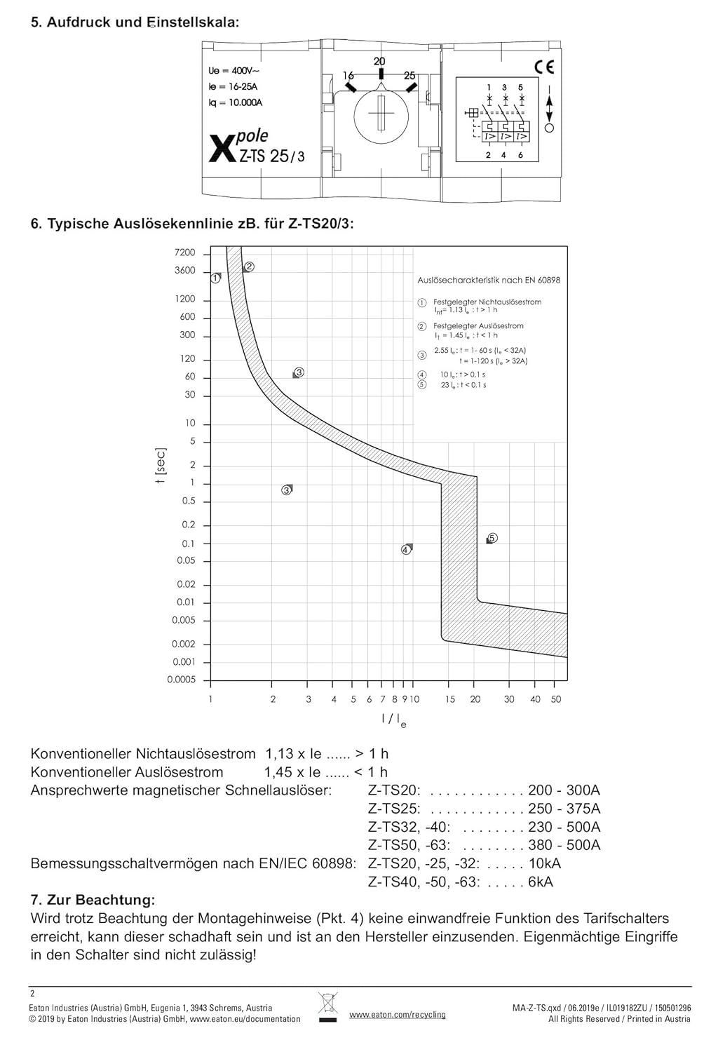 Eaton Z-TS20/3 Tarifschalter 20 A 3-polig 13-20 A Leistungsschalter Motorschutz 266857