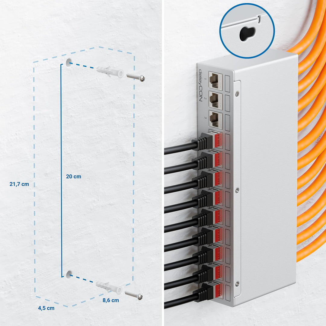 deleyCON 12 Port Patchpanel Set Patchfeld Verteilerfeld 1 HE + 12x RJ45 Keystone Jack Modul STP CAT6