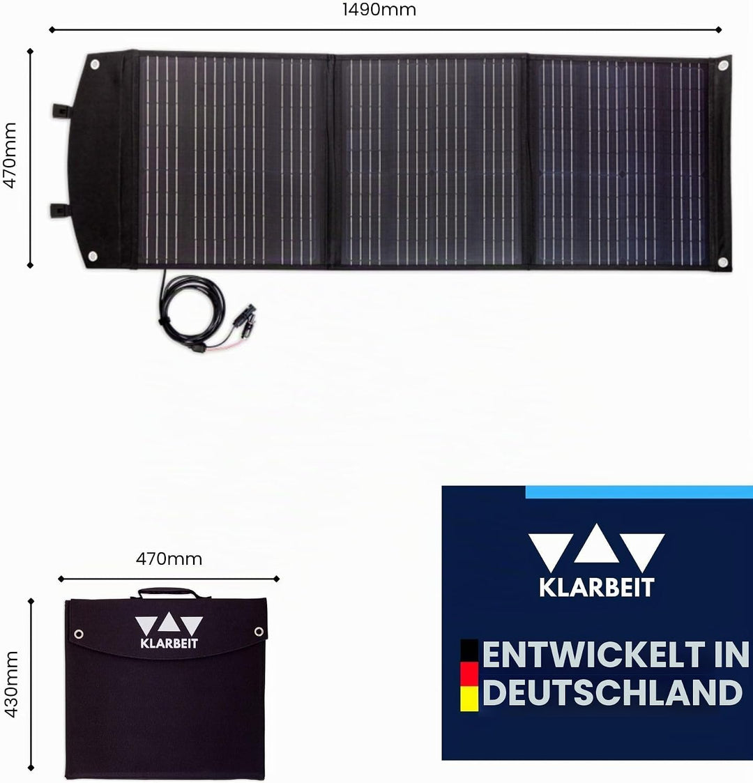 Solarpanel 100W faltbar - KLARBEIT EP-10 | Monokristallines Solarpanel Camping | Solarpanel USB Port