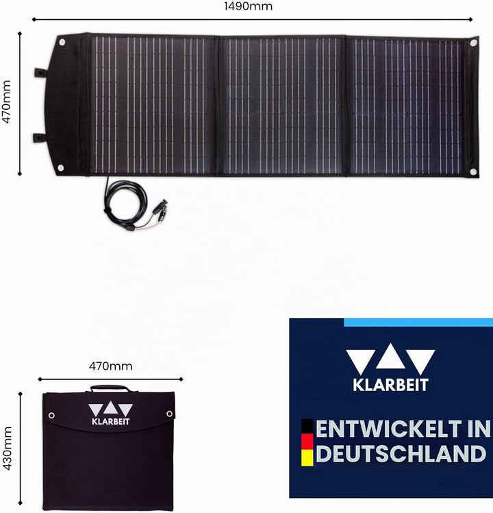 Solarpanel 100W faltbar - KLARBEIT EP-10 | Monokristallines Solarpanel Camping | Solarpanel USB Port