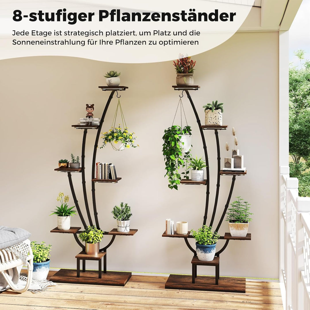 COSTWAY 2 Pack Pflanzenständer mit Wachstumslichtern, 8-stöckiges Pflanzenregal, Blumenständer Innen