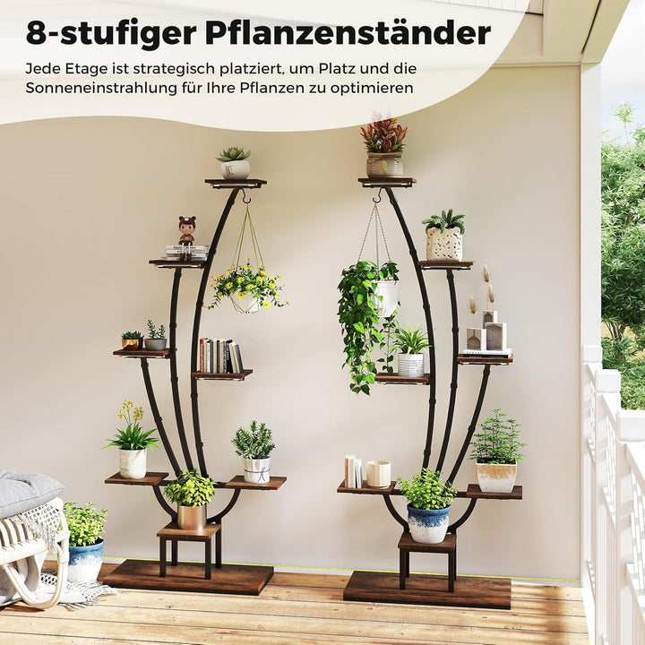 COSTWAY 2 Pack Pflanzenständer mit Wachstumslichtern, 8-stöckiges Pflanzenregal, Blumenständer Innen