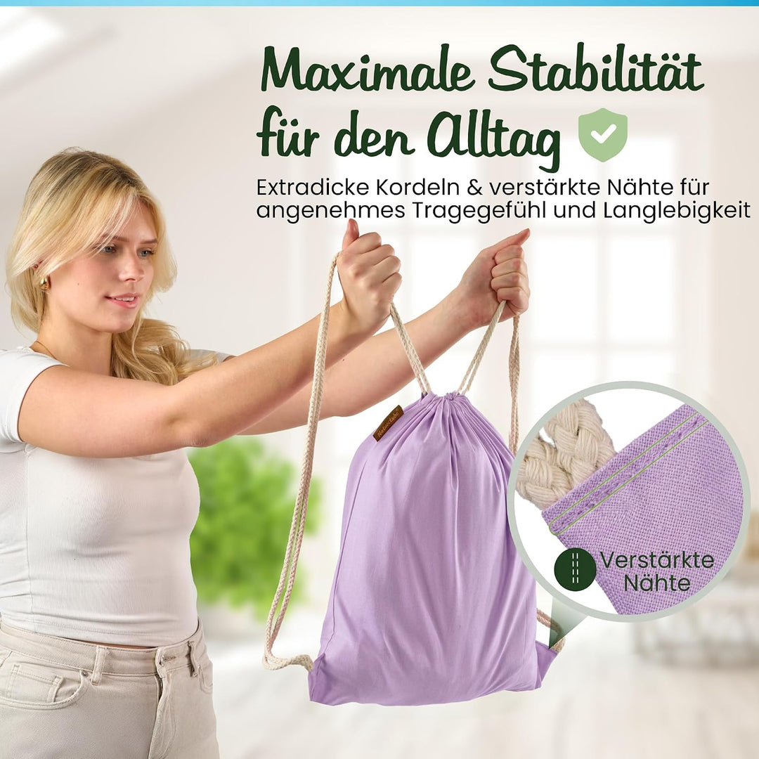 Baumwoll 10er Set Pastell Lavender Turnbeutel Sportbeutel Zuziehbeutel Gymsack Sack Jute Schule Ruck