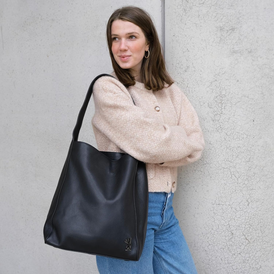 Berliner Bags Shopper Atlanta aus Leder, Damentasche Gross Umhängetasche Hobo Bag Schultertasche Tot