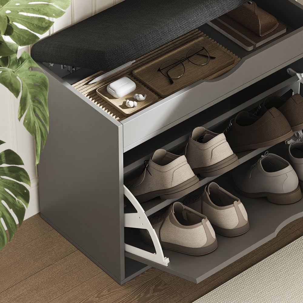 Vicco Schuhbank Schufy, Anthrazit, 60 x 51 cm mit 2 Fächern, mit gepolsterter Sitzfläche abnehmbar z