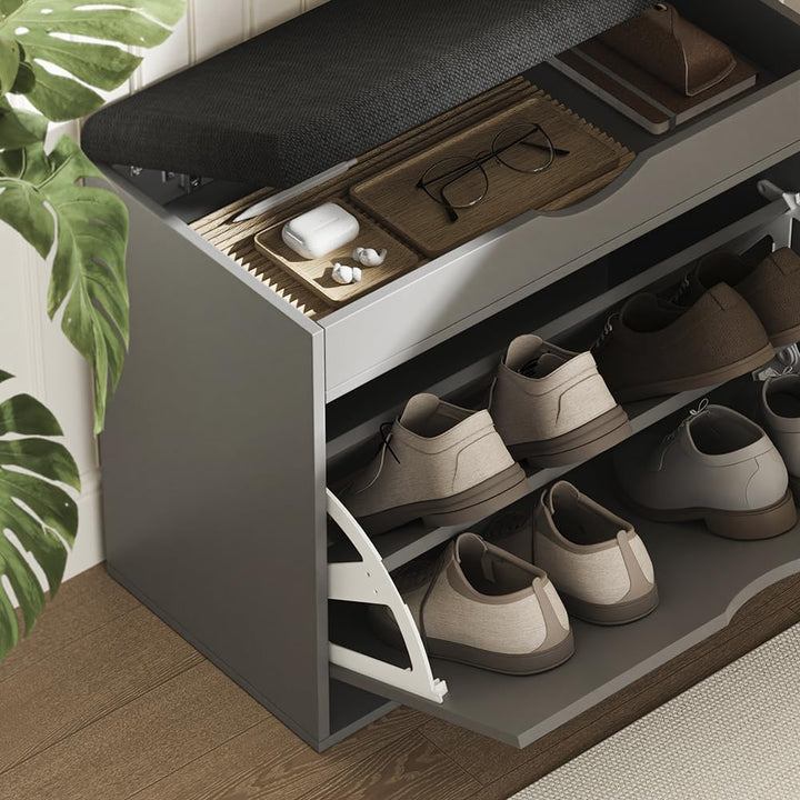 Vicco Schuhbank Schufy, Anthrazit, 60 x 51 cm mit 2 Fächern, mit gepolsterter Sitzfläche abnehmbar z