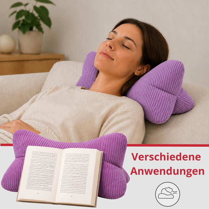 liebling Cord Lesekissen für Bett und Sofa, Bücherkissen, Lesehilfe, 40x25 cm, Leseknochen, Serie Ve