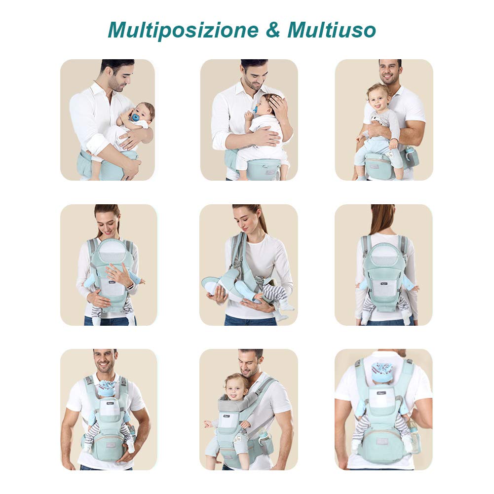 Ergonomische Baby-Tragetasche, Babytragetasche, mit Kopfstütze und Kapuze, reine Baumwolle, atmungsa