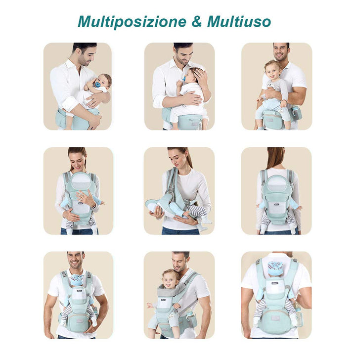 Ergonomische Baby-Tragetasche, Babytragetasche, mit Kopfstütze und Kapuze, reine Baumwolle, atmungsa