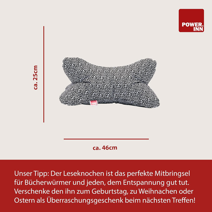 Leseknochen gross ca. 44x23cm | Nackenkissen als Buchstütze und Lesekissen | 60° waschbar aus hochwe