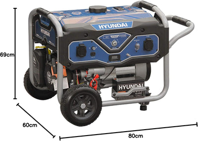 HYUNDAI Benzin Generator BG55052, Stromerzeuger mit 7PS Motor und 3.0kW max. Leistung, Handstart und