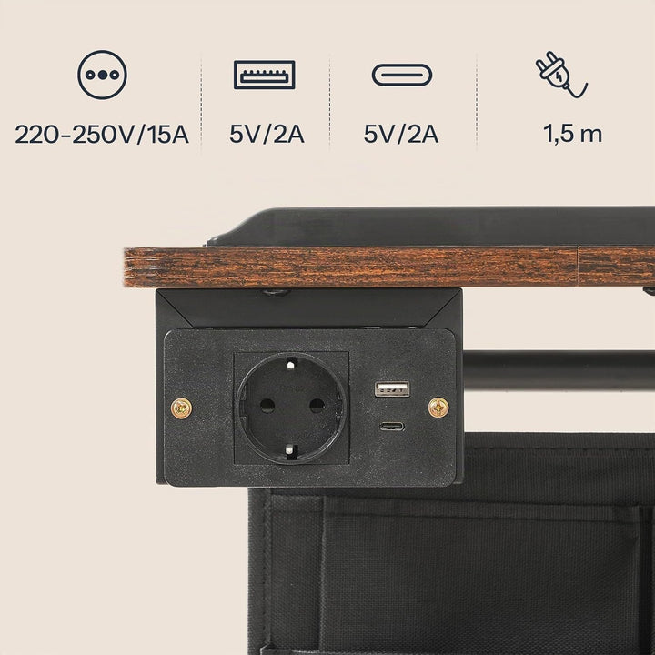 HOOBRO Höhenverstellbarer Beistelltisch (50,5 cm und 75,5 cm), Sofatisch, Couchtisch mit Ladestation