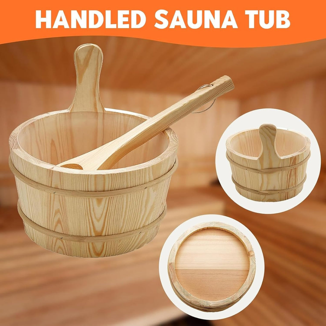 Sauna Eimer Set (4 Liter), Sauna Eimer mit Kelle, Saunakã Bel aus Holz mit Kelle Sanduhr, Thermo, Hy