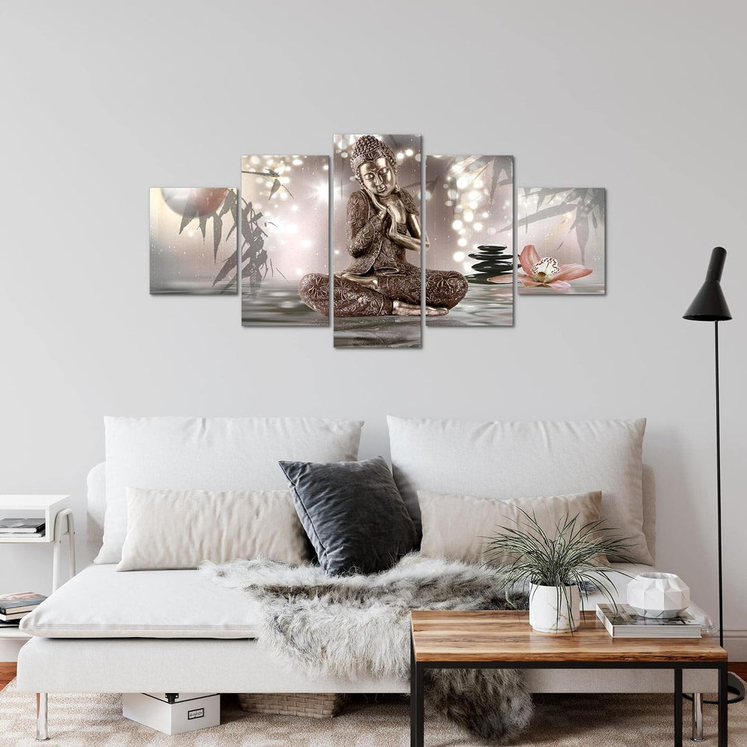 Runa Art Wandbilder Buddha Feng Shui 5 Teilig Bild auf Vlies Leinwand Deko Wohnzimmer Schlafzimmer S