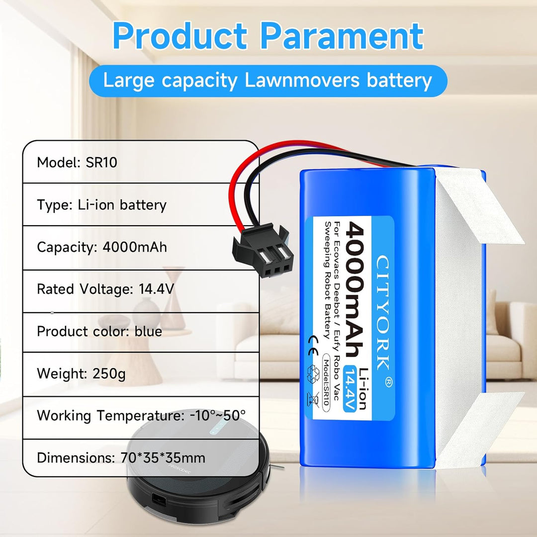 CITYORK Li-ion Upgrade 4000mAh Akku für Proscenic 850T 850P, Für Tikom G8000 L9000 Robot, Für Venga