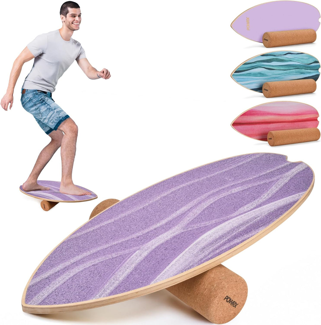 POWRX Surf Balance Board Holz/Balance Skateboard inkl. Rolle | Koordinationstraining für Surfbrett,