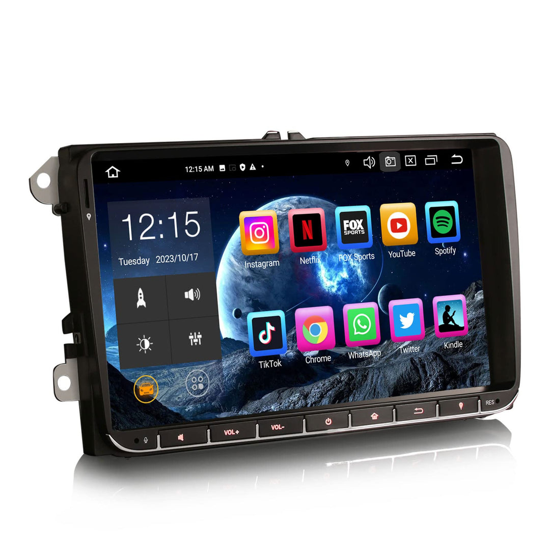 Erisin 9 Zoll 8-Kern 4GB+64GB Android 14 Autoradio GPS Navi Für VW Polo 6R Golf 6 Golf 5 T5 Caddy Pa