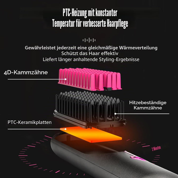 Glätteisenbürste, Kabelglätter für Damen und Herren, wiederaufladbar über USB, 5400 mAh, Ionen-Techn