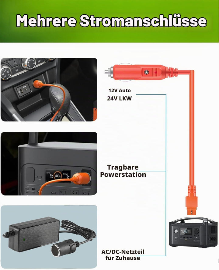 XT60i auf Zigarettenanzünder Kabel, 14AWG 12V/24V Ladekabel für Powerstation &amp; Solargenerator – Komp
