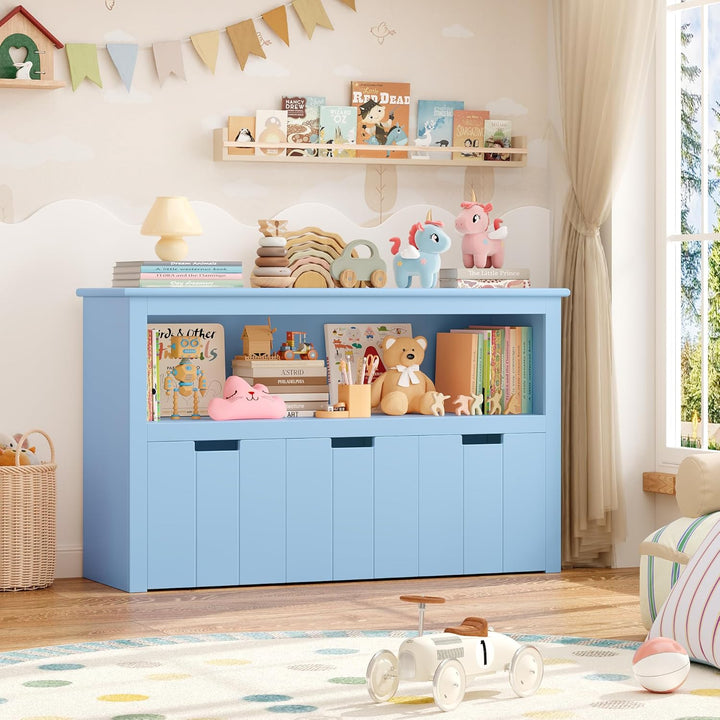 FOREHILL Kinderregal mit Boxen auf Rollen, Spielzeug Aufbewahrung Kinderzimmer Möbel, Spielzeugregal