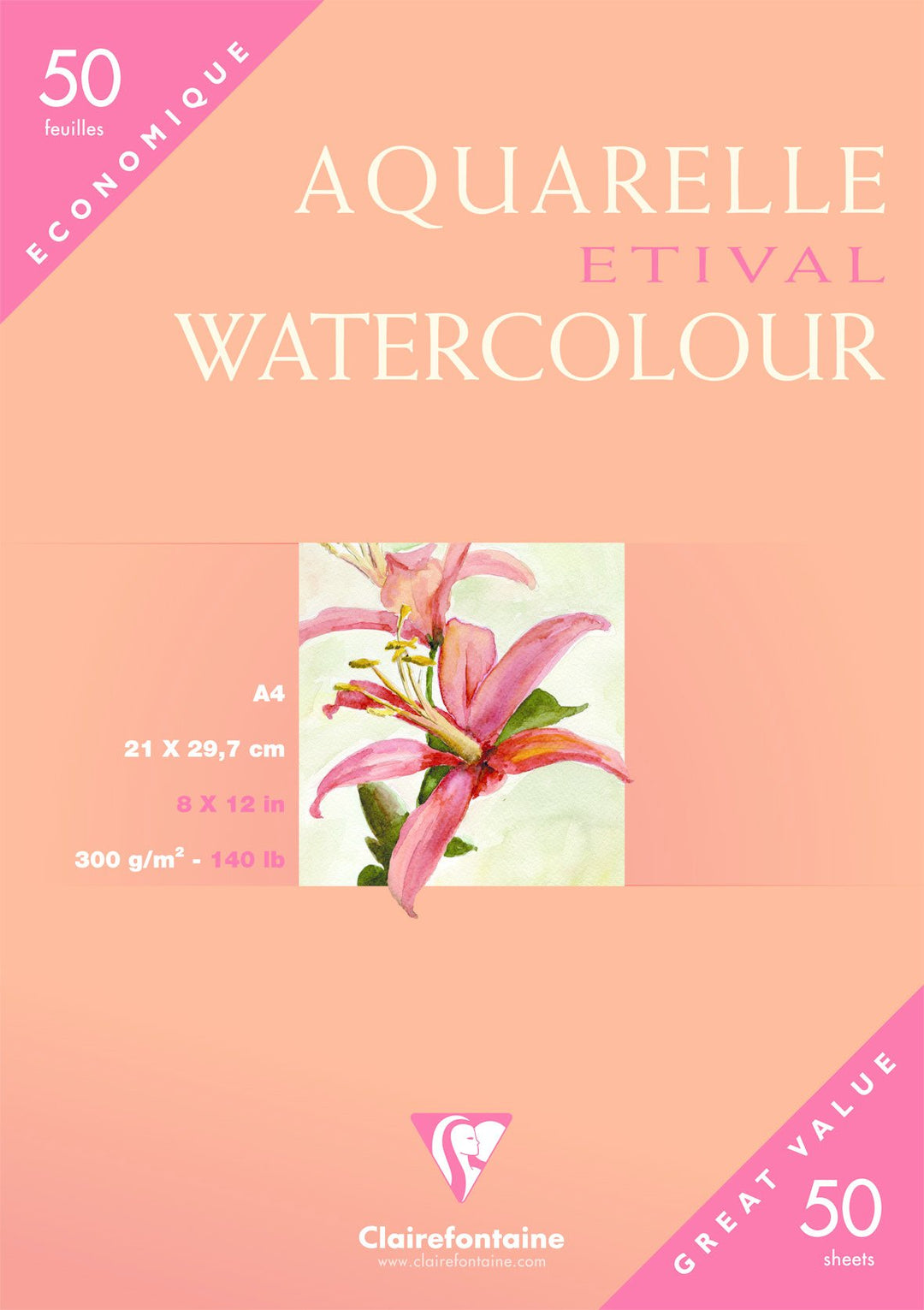 Clairefontaine 96469C cold pressed Etival Aquarellpapier Mappe (50 Bögen, feinkörnig, 100% Zellulose