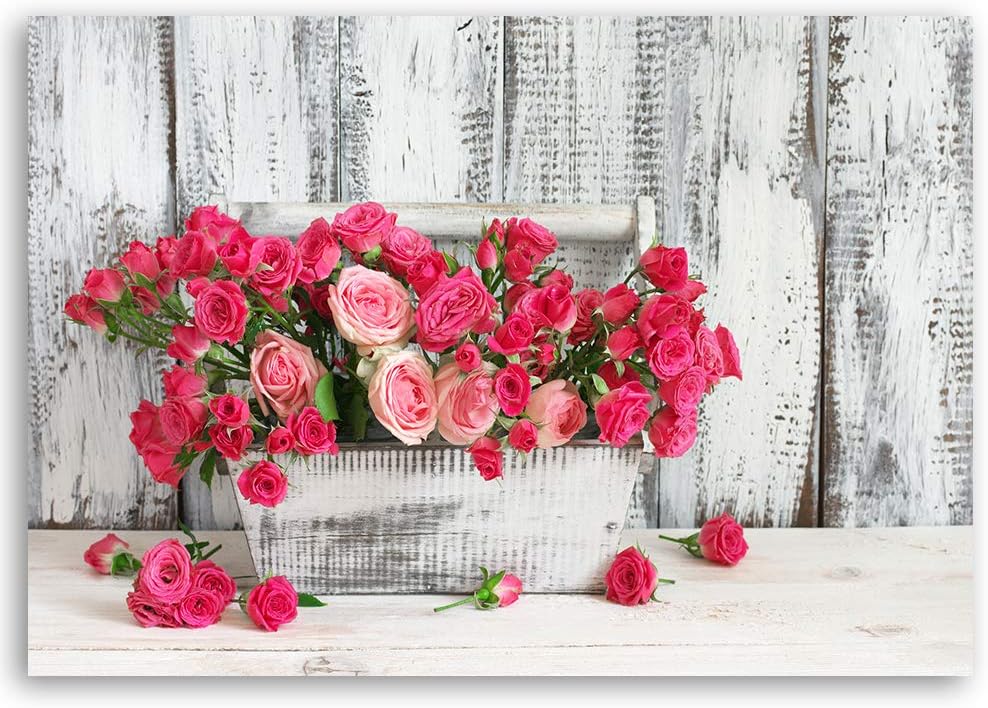 Feeby Leinwandbild Rosen Bild Kunstdruck rustikal Rosa 70x50 cm M14326 70x50 cm, M14326 70x50 cm